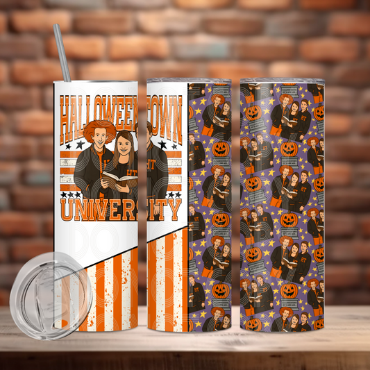 HALLOWEEN T UNIVERSITY Tumbler 20oz Matte Glossy Shimmer Glow in Dark - Comes with Gift Box & Straw