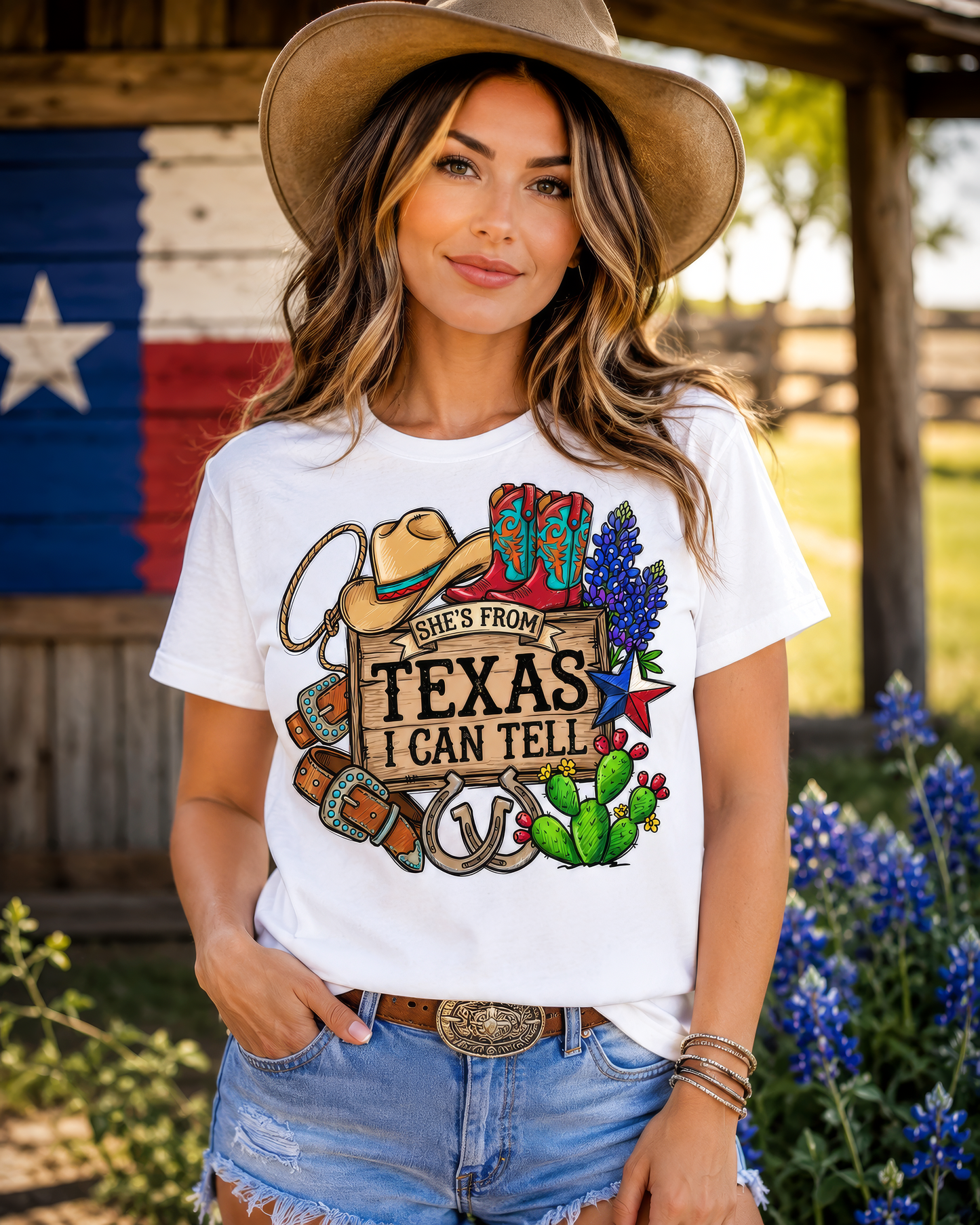 She's from - TX America - I Can Tell Trucker Hats, Shirts & Transfers